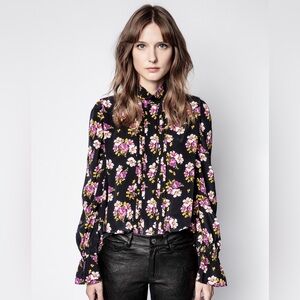 Zadig & Voltaire Tessa Peonies silk blouse in black floral print